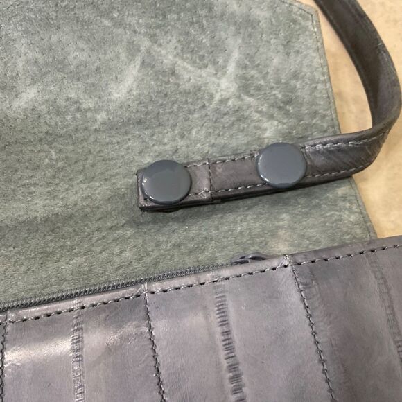 Vintage Eel Skin Leather Gray Handbag Clutch Shoulder Bag Purse removable strap - Picture 11 of 13